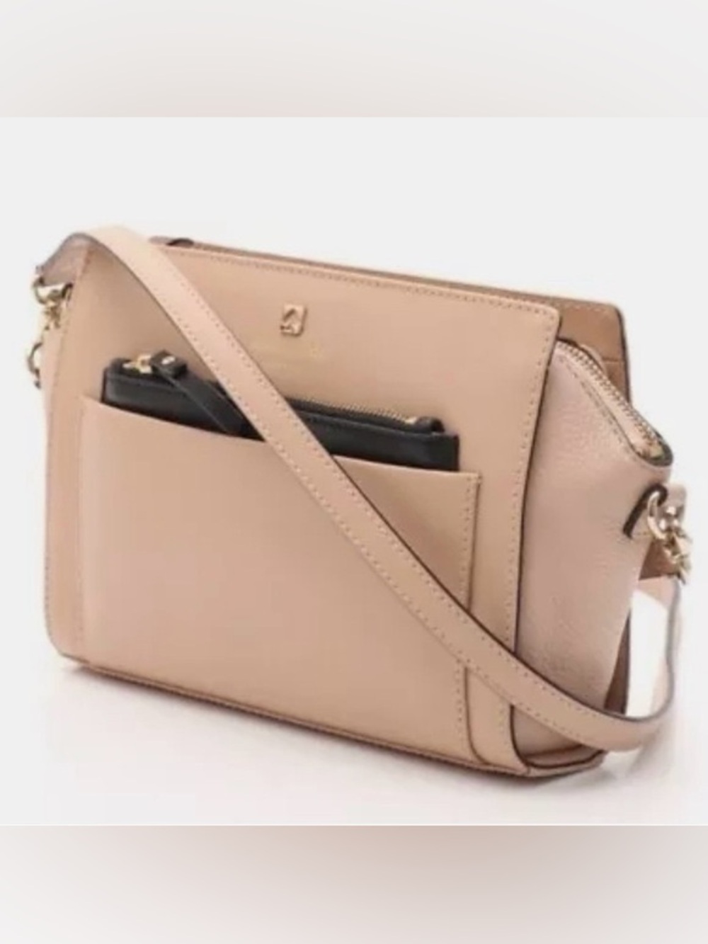 Kate Spade Beige Black Hadley Street Adelia 100% LEATHER Crossbody Messenger Bag